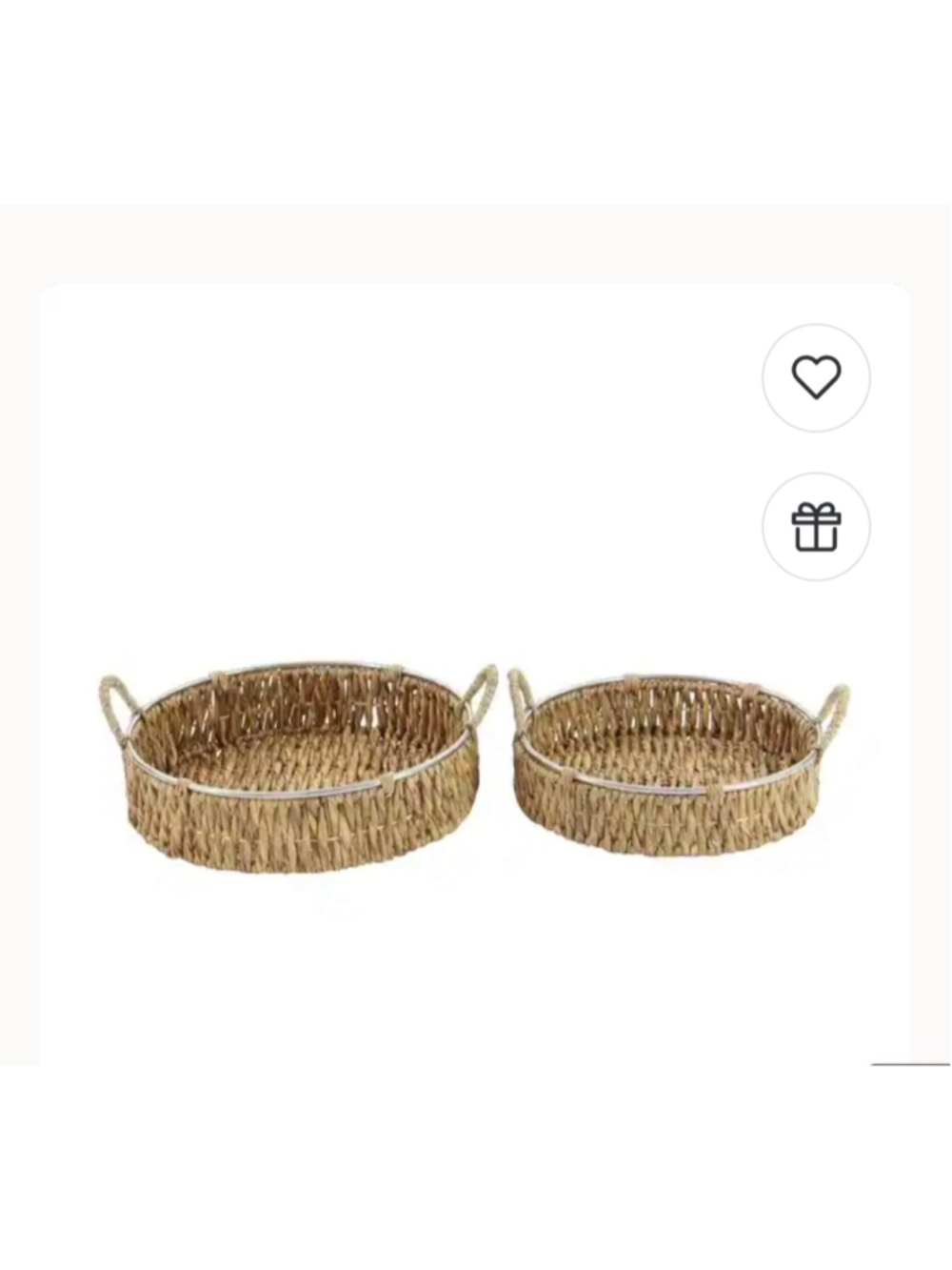 Home Decorative Woven Seagrass Serving Trays Set of 2 Beige